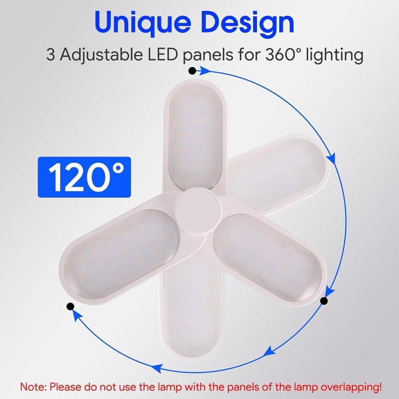 IYFFDFE-Energetic LED Garage Ceiling Light-E26 Screw in Ceiling Light Socket-3 Deformable Panels-5000K Daylight-30W-Basement-Shop-Workshop-Warehouse-Barn-ETL-White-1 Pack