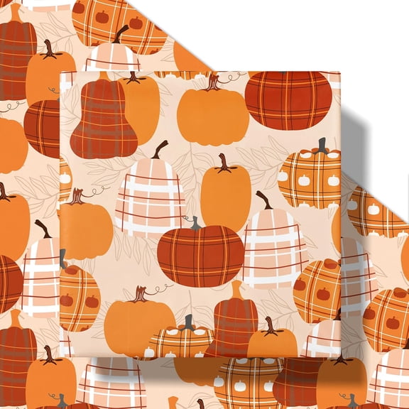 IYFFDFE-Fall Pumpkin Wrapping Paper Roll, Mini Roll, Plaid and Rustic Pumpkin Pattern Gift Wrap Paper Perfect for Thanksgiving, Autumn Birthday, Harvest Party, 17 Inches x 16.4 Feet