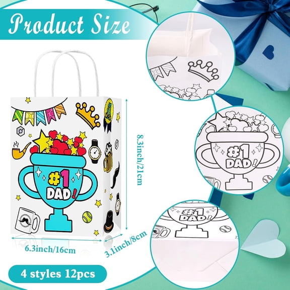 IYFFDFE-Fathers Day Painting Crafts Coloring Gift Bags with Paint Pens, Color Your Own Happy Fathers Day Wrapping Paper Bag DIY Dad Treat Goodie Bags for Classroom School Activity 12pcs