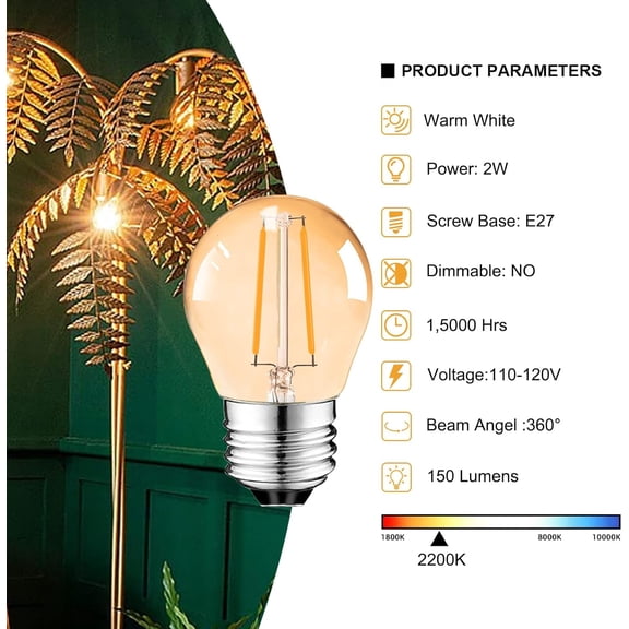 IYFFDFE-G14 2W Low Wattage Led Bulb E26, Amber G45 Edison Mini Light Bulb, Equivalent 15 Watt, Warm White 2200k, 150lm, for Chandelier Bathroom Vanity Mirror, Not Dimmable, 6 Pack