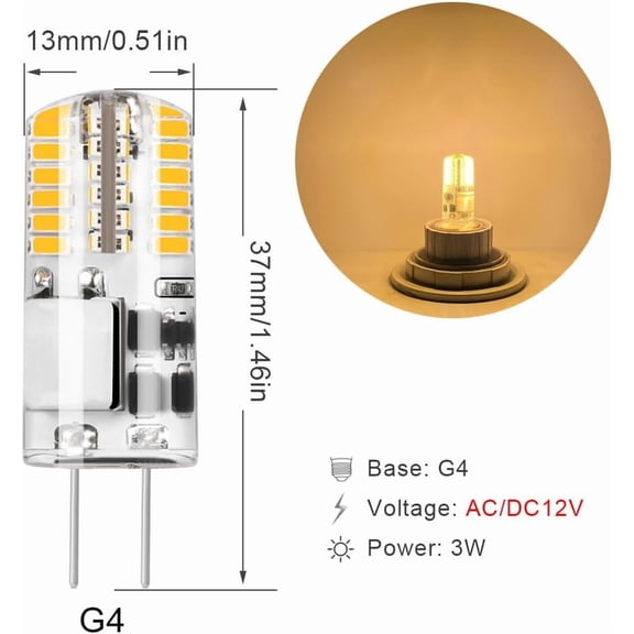 IYFFDFE-G4 LED Bulb AC/DC 12V 3W Warm White 3000K Bi Pin Base 30W Halogen Equivalent Non Dimmable for Landscape Lighting Ceiling Under Cabinet Puck Lights Festival Decoration Atmosphere Creation 4 Pa