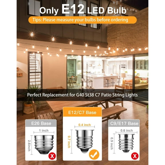 IYFFDFE-G40 LED Replacement Light Bulbs, 1W Shatterproof Globe Bulbs for Outdoor String Lights Dimmable Eidison Bulb fits E12 C7 Screw Base, Equvalent to 5 Watt Incandescent Bulbs,Warm White 5 Pack
