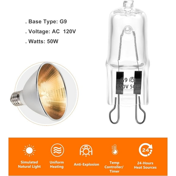 IYFFDFE-G9 Basking Light Bulb 50W 120V 2 Pin 3 Pack Base Light Bulb Reptile Heat Lamp Replacement Dimmable Warm Clear