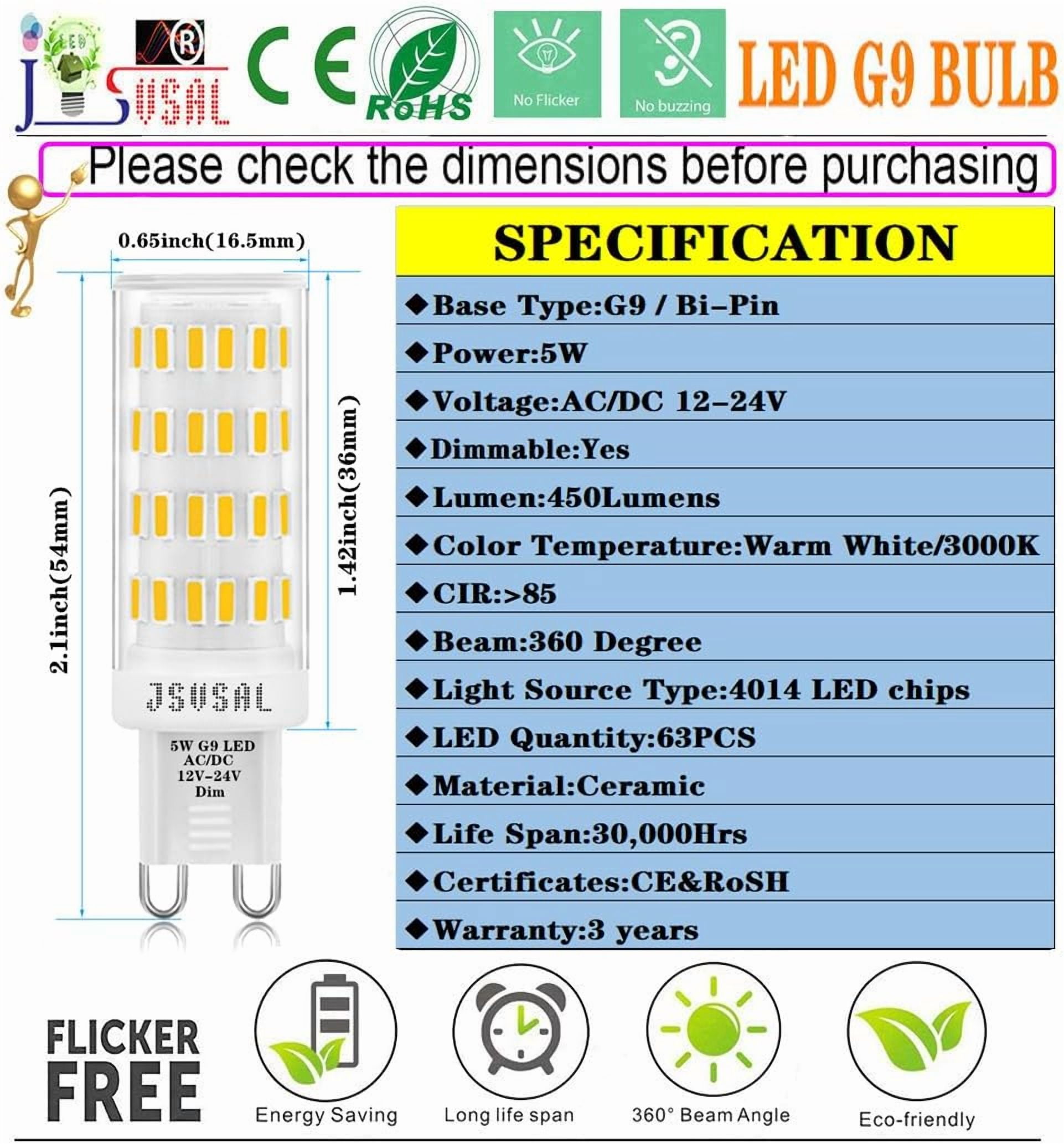 IYFFDFE-G9 LED Bulb, Dimmable, Low Voltage 12V-24V AC/DC,G9 Bi Pin Base ...