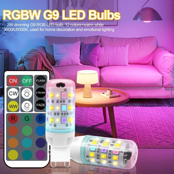 IYFFDFE-G9 LED Bulb RGB 2W with Remote Control, Dimmable 12 Colors+Warm White+Cool White, Color Changing Light Bulb Equivalent 20W G9 Halogen Bulbs, No Flicker, for Home Mood Party Decor, 2PACK