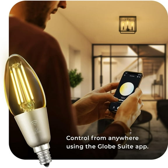 IYFFDFE-GLOBE Electric Wi-Fi Smart 4.5W (40W Equivalent) Straight Filament Tunable White Clear LED Light Bulb, No Hub Required, Voice Activated, Energy Star, 2000K - 5000K, Vintage Edison Style, 350