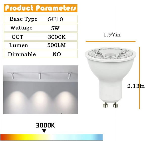 IYFFDFE-GU10 LED Light Bulbs 5W Equivalent 50W 3000K Warm Light Replacement for Recessed Track Lighting, Non-Dimmable GU10 Bulb with 38 Spotlight for Kitchen, Range Hood, Living Room, 6 Pack 120V