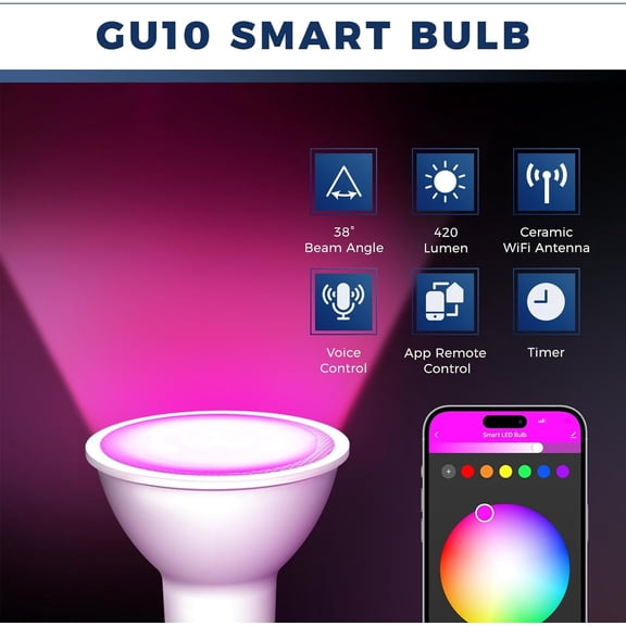 IYFFDFE-GU10 Smart Light Bulbs 50W Equivalent, 38Beam Angle, Smart Bulb Compatible with Alexa/Google Assistant/Smart Life, 5W 420LM, RGBCW Spotlight Track Light, 2.4G WiFi, ETL Listed, 1PC