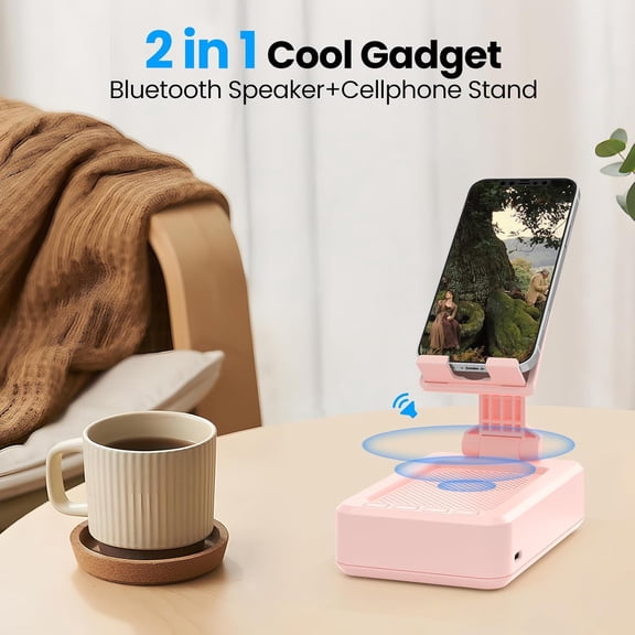 IYFFDFE-Gift for Women Foldable Cellphone Stand with Bluetooth Speaker Wireless Speaker with Phone Holder Birthday Gift Idea for Mom Dad Cool Gadget Pink