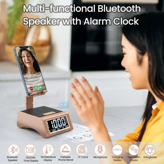 IYFFDFE-Gifts for Men Women,Cell Phone Stand with Wireless Bluetooth Speaker,Adjustable Cool Tech Kitchen Gadgets,Unique Birthday Gift Idea for Him, Husband, BoyfriendRose Gold