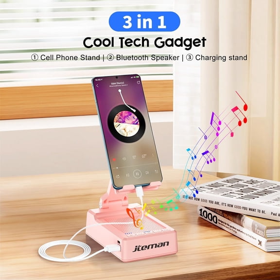 IYFFDFE-Gifts for Men Women,Cell Phone Stand with Bluetooth Speaker,Cool Tech Gadgets,Unique Birthday Gifts for Men Husband Mom Dad-Pink