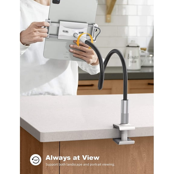 IYFFDFE-Gooseneck Tablet Holder Mount : Flexible Arm Clip Tablet Stand for Bed, Desk Mount, Compatible with iPad Pro 11", Mini Air, Galaxy Tabs More 4.7 to 10.5" Phones and Tablets