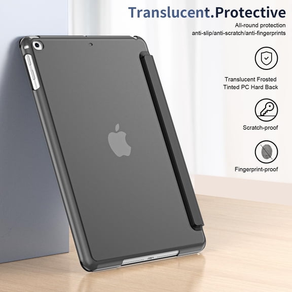 IYFFDFE-Gtangcase for iPad 9.7 Inch iPad 6th/5th Generation Case 2018 2017(Model: A1893 A1954 A1822 A1823), Ultra Slim Lightweight Stand Case with Translucent Frosted Back Smart Cover (Black)