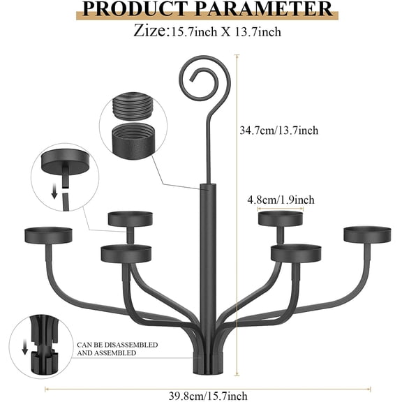 IYFFDFE-Hanging Candelabra Candle Holders LED Tea Light Black Chandelier Tealight Lanterns for Outdoor Gazebo Set of 6 Metal for Wedding Decoration