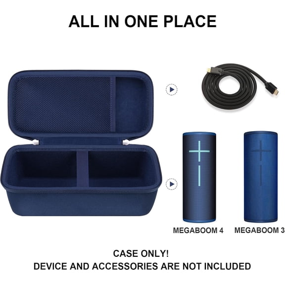 IYFFDFE-Hard Carrying Case for Ultimate Ears MEGABOOM 4/ MEGABOOM 3 Portable Waterproof Bluetooth Speaker, Wireless Portable Speaker Protection Case with Mesh Pocket for Charging Cables, Blue