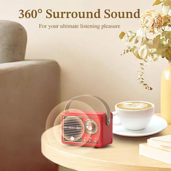 IYFFDFE-J-999 Retro Bluetooth Speaker,Vintage Decor,Mini Wireless Bluetooth Speaker,Cute Old Fashion Style Support USB/TF Card/AUX for Kitchen Desk Bedroom Office Party OutdoorExclusive Red