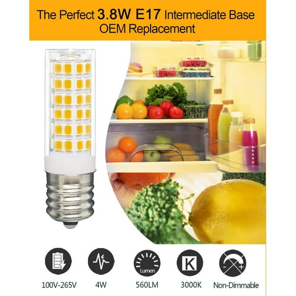 IYFFDFE-KEI D28M KEL 2815 Bulb Freeze 3.8w Refrigerator Light Bulb ac100-265v kei d28k kel 2812 kei d28a E17 40w Halogen Equivalent Appliance Warm White 3000K, Pack of 2