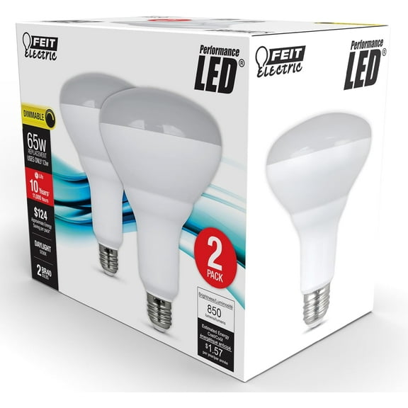 IYFFDFE-LED BR40 Bulbs, Dimmable, 65W Equivalent, 10 Year Life, 850 Lumens, E26 Base, 5000k Daylight, Flood Lights, Recessed Can Light Bulbs, Damp Rated, UL Listed, 2 Pack, BR40DM/850/10KLED/2