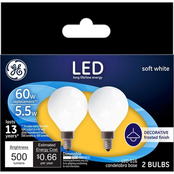 IYFFDFE-LED Light Bulbs, 60 Watt, Soft White, G16 Globe Bulbs, Frosted, Small Base (2 Pack)