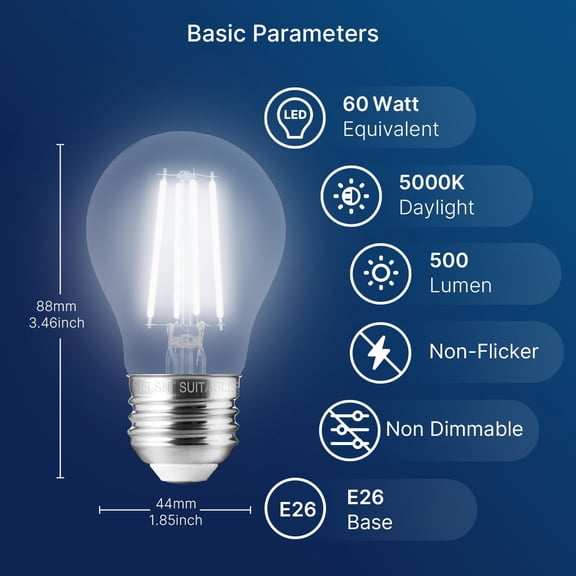 IYFFDFE-LED Refrigerator Light Bulb 40 Watt Equivalent, 120V Fridge Appliance Light Bulb 4W Daylight White 5000K, Waterproof A15 Fridge Light Bulbs 500LM, E26 Freezer Light Bulbs Non-dimmable, 2Packs
