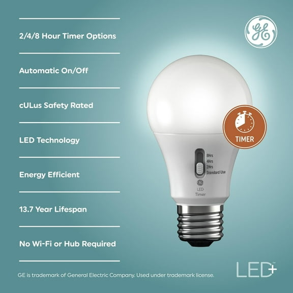 IYFFDFE-LED+ Timer A19 LED Light Bulbs, Built-in Automatic Indoor Timer Light, 8W, Soft White (1 Pack)