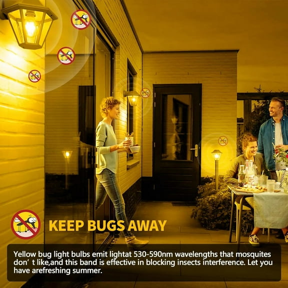 IYFFDFE-LED Yellow Bug Light Bulbs - [ 4 Pack ]- 9W60W Equivalent E26 Base 2000KAmber Bulb for Outside Porch, Non-Attracting, Not-Dimmable Bulb for Patio, Backyard, Hallway