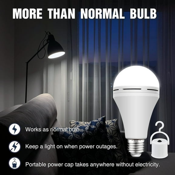 IYFFDFE-LITE Emergency Rechargeable Light Bulbs A19, Light Up to 48 hrs, Battery Operated Light Bulb, 5000K E26 LED Bulb, Emergency Lights for Home Power Failure (Daylight-4PK, 15, Watts)