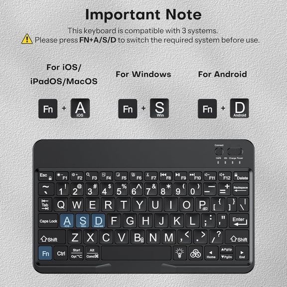 IYFFDFE-Large Print Bluetooth Keyboard for iPad iPhone Windows Tablets - 7 - Color Backlit with Enlarged Keycaps, Rechargeable Wireless Keyboard for iPad 10th/9/8/7, iPad Pro Air Mini etc