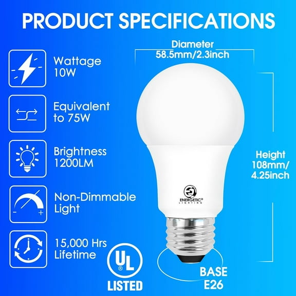 IYFFDFE-Light Bulbs 75 watt, Daylight 5000K, 1200LM Super Bright, Non-Dimmable A19 LED Light Bulbs, E26 Standard Base, UL Listed, 8 Packs