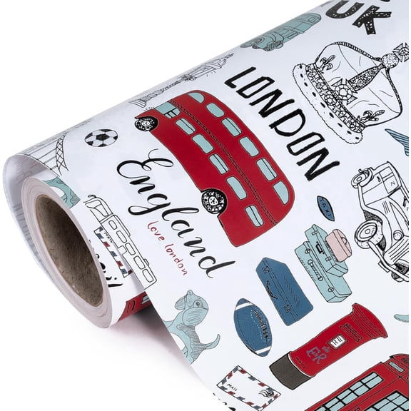 IYFFDFE-London Wrapping Paper Roll - Mini Roll - 17 Inch x 33 Feet - UK England London City Design, Perfect for Birthday, Party, Holiday