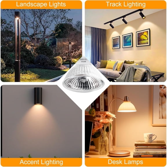 IYFFDFE-MR16 Halogen Bulbs 2 Pin, 12V 50W 6 Packs Halogen Light Bulbs Gu5.3 Base Dimmable with Clear Glass Cover, 2700K Warm White for Landscape Lights, Track Lights, Fiber Optics, Desk Lamps