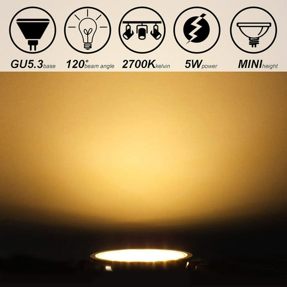 IYFFDFE-MR16 Led Flood Bulbs 5W, Replace 50W Halogen,Wide Angle 120 Degree Beam,GU5.3 Bi-Pin 2700K Warm White,12V MR16 LED Bulb for Overhead Tracking Flood Recessed Accent Landscape Lighting,6 Pack