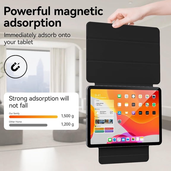 IYFFDFE-Magnetic Case for iPad Air 11 Inch M3/M2 (2025/2024), for iPad Air 5th/4th Generation 10.9 Inch with Clasp, Smart Folio Magnetic Cover, Slim Tri-fold Stand & Auto Wake/Sleep, Black