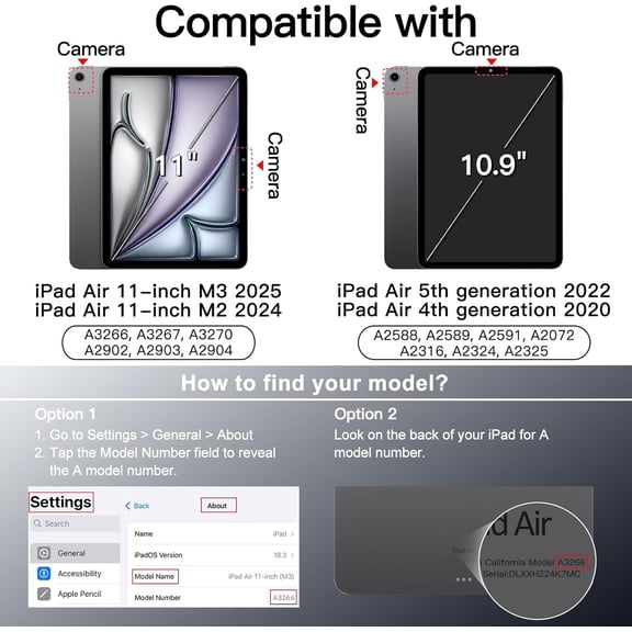 IYFFDFE-Magnetic Detachable Case for iPad Air 11-Inch M3/M2 (2025/2024), iPad Air 5th/4th with Pencil Holder, Removable Rotating Cover, Portrait/Landscape Stand, Raised Screen View (Black)