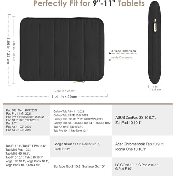 IYFFDFE-Moko 9-11 Inch Tablet Sleeve Case, Puffy Portable Bag Fit With New 11-inch iPad Pro, Air, iPad 10, 9, Tab S8/S9 11", Black