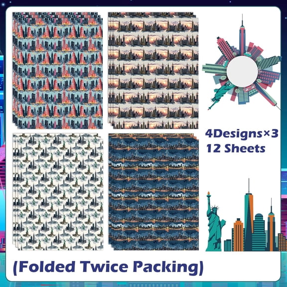 IYFFDFE-New York City Wrapping Paper 12 Sheets Watercolor Skyline Themed Gift Wrap for NYC Lovers, Tourists, 20"x28"