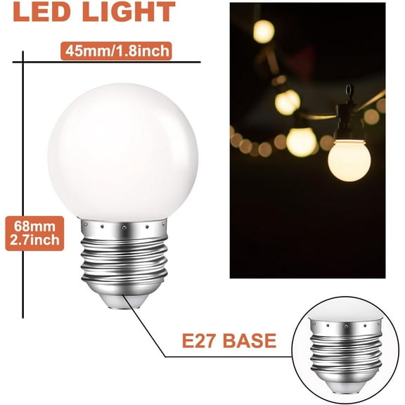 IYFFDFE-Night Light Bulbs,Small LED Night Light Bulb,1W G14 G45 1W E26 Soft White 2700K,Small Light Bulbs for Night Lights,Energy Saving,Equivalent 5 Watt,for Bedroom Holiday Decoration,10 Pack
