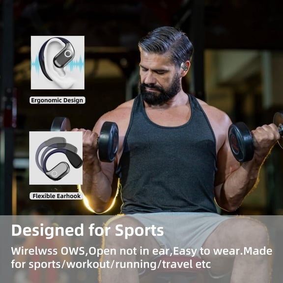 IYFFDFE-OWS M82 Open Ear Earbuds Wireless Earphones Bluetooth 5.3 Headphone Sport, 55hrs Long Battery Life,Stereo Deep Bass Over Ear Bud with Earhooks, ENC Noise Cancelling Mic, Workout/Running (Blac