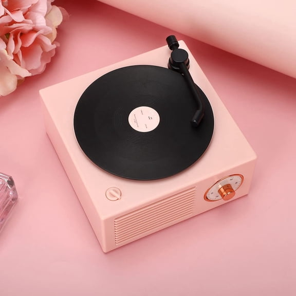 IYFFDFE-Old Fashioned Classic Vinyl Record Player Style Bluetooth Speaker Pink Portable Stereo Sound Cute Look Gift for Girls Bass Enhancement Loud Volume Speaker