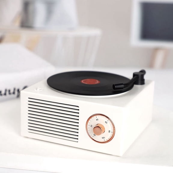 IYFFDFE-Old Fashioned Classic Vinyl Record Player Style Bluetooth Speaker White Portable Stereo Sound Cute Look Gift for Girls Bass Enhancement Loud Volume Speaker
