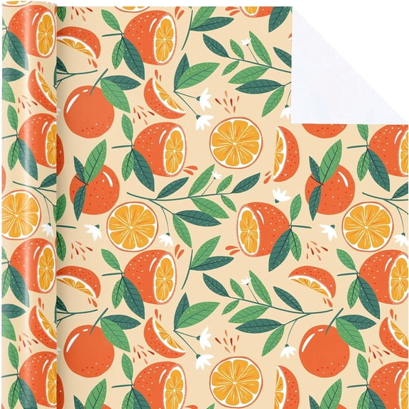 IYFFDFE-Orange Fruits Wrapping Paper Roll - Mini Roll - 17 Inch x 33 Feet - Orange and Leaves Design, Perfect for Summer, Birthday, Wedding, Bridal Shower