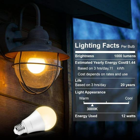 IYFFDFE-Outdoor Dusk to Dawn Light Bulbs- No Timer Required, 12W(100W Equivalent), 3000K Warm White, E26 A19 Automatic Sensor LED Bulbs, Built-in Photocell Detector for Boundary, Garage, Patio