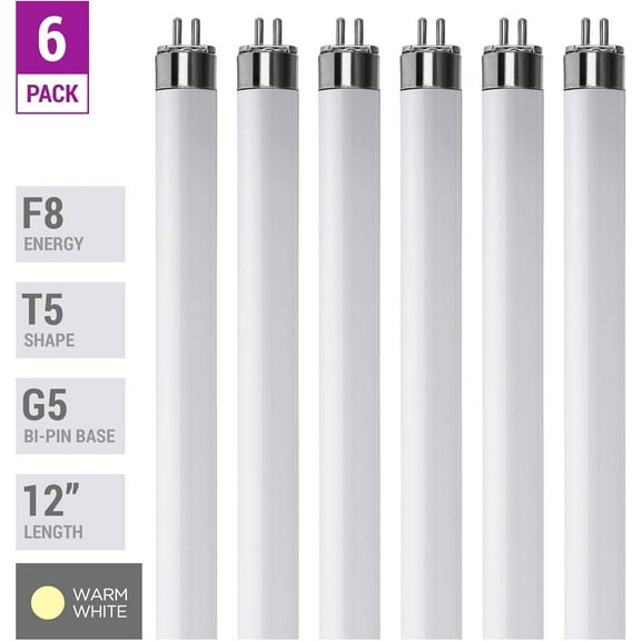 IYFFDFE-(Pack of 6) F8T5/WW - T5 Fluorescent 3000K Warm White - 8 Watt - 12" Super Long Life Light Bulbs