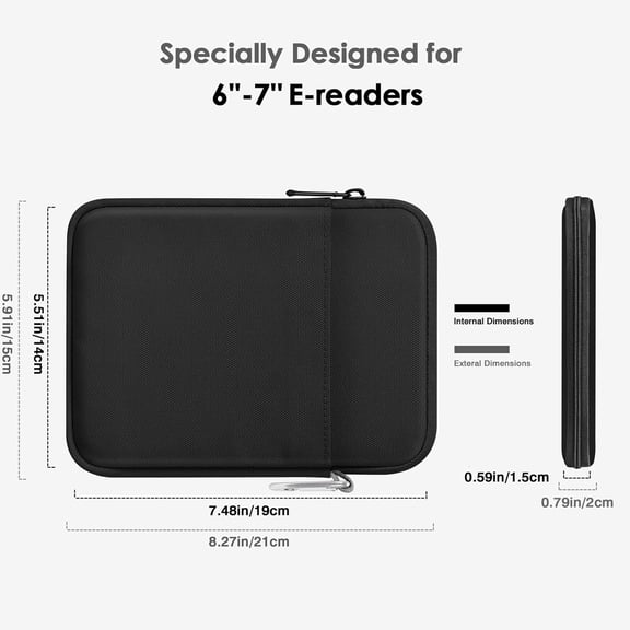 IYFFDFE-Padded Ereader Sleeve Case for 6-7 inch Tablet Sleeve Bag Protective Cover Pouch with a Carabiner, Compatible with 7" eReader Colorsoft Signature Edition/Paperwhite 12th Gen. 2024, Black