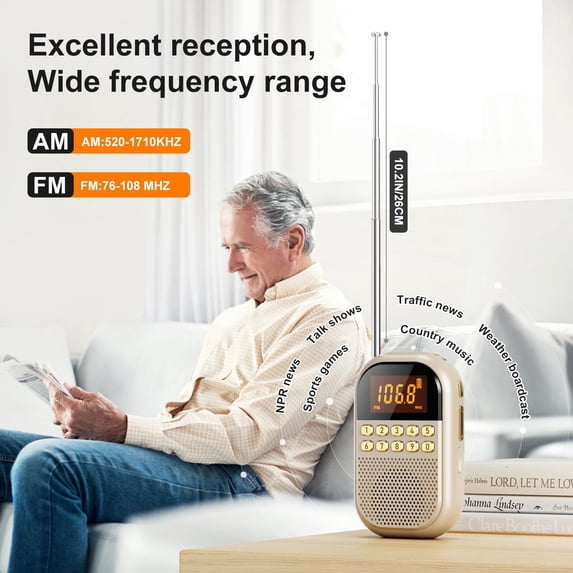 IYFFDFE-Pocket AM FM Radio:1100mAh Rechargeable Radio Supports ...