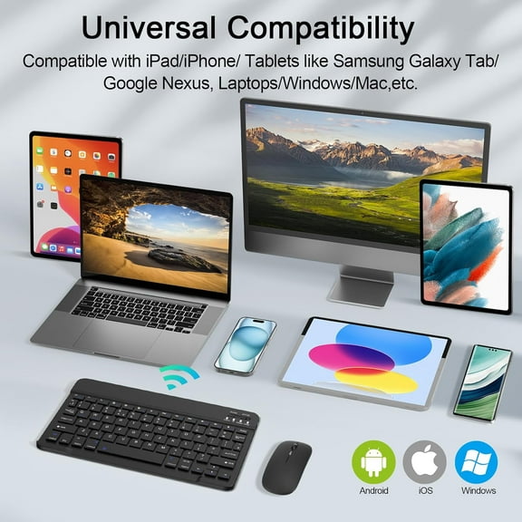 IYFFDFE-Portable Bluetooth Keyboard and Mouse, Rechargeable and Mini Keyboard for Travel, Wireless,for iPad 9.7/iPad 10.2/iPad Air/Pro/Samsung Tab/Lenovo Tab/iOS/Android/Windows, US Layout (Black)