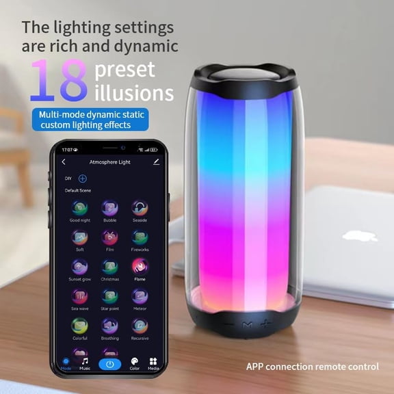 IYFFDFE-Portable Bluetooth Speaker, Clear Sound, RGB Lights Sync to Music TF-Card Wireless BT 5.3 Dual Stereo Pairing Wireless Speaker for Outdoor, Home, Party, Beach, Shower