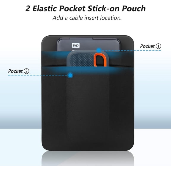 IYFFDFE-Portable External Hard Drive Carrying Case, 2-Pocket Stick on Pouch Holder for Laptop, Fit 2.5" Seagate, WD, Toshiba External HDD, SSD, Wireless Mouse,Cable, Sleeve with Reusable Adhesive, Bl