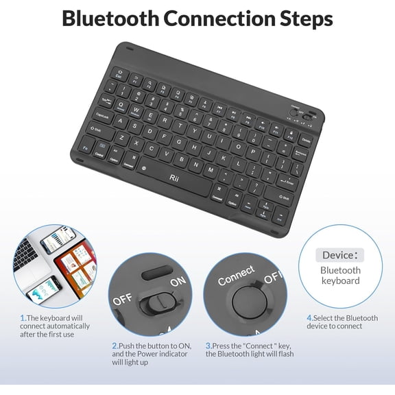 IYFFDFE-RK302 Ultra-Slim Bluetooth Keyboard for ipad,iPhone,Android,Samsung,Windows,Mac,Linux,Smart TV,Tablet,Laptop,Rechargeable Ergonomic Wireless Keyboard,Black