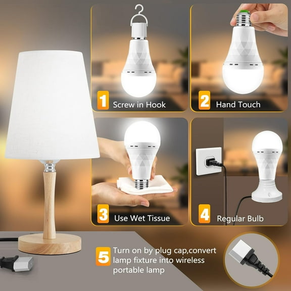 IYFFDFE-Rechargeable Emergency LED Light Bulbs, Light Up to 56 hrs, Battery Operated Light Bulb, Self-Charging Light Bulb 1500mAh Battery Backup Light Bulbs for Home Power Failure (E26 4 Pk Daylight)